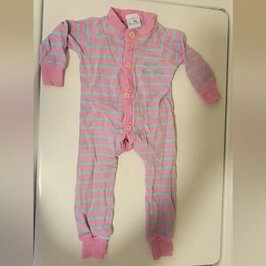 VTG 80s Panda Original Long Johns Pink Striped Sleeper Pjs Baby‎ Girls 12 Months